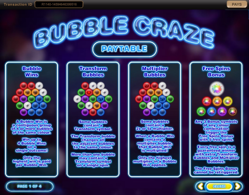 Bubble Craze Slot Machine Features