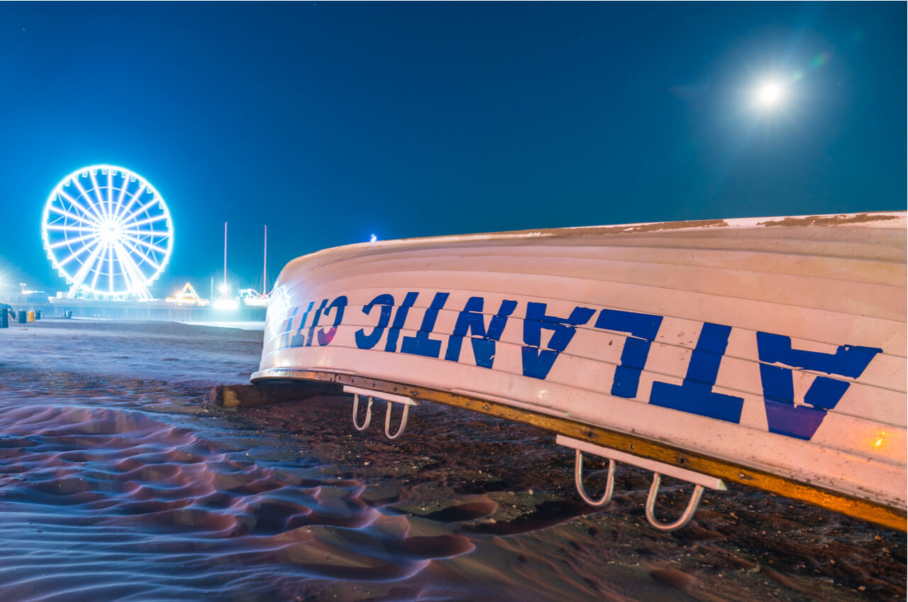 Atlantic City boat upside down on beach