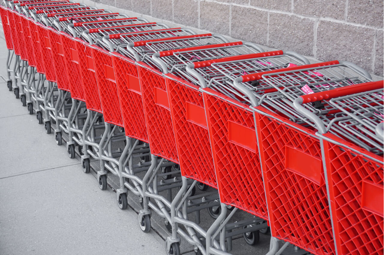 row of red shopping carts