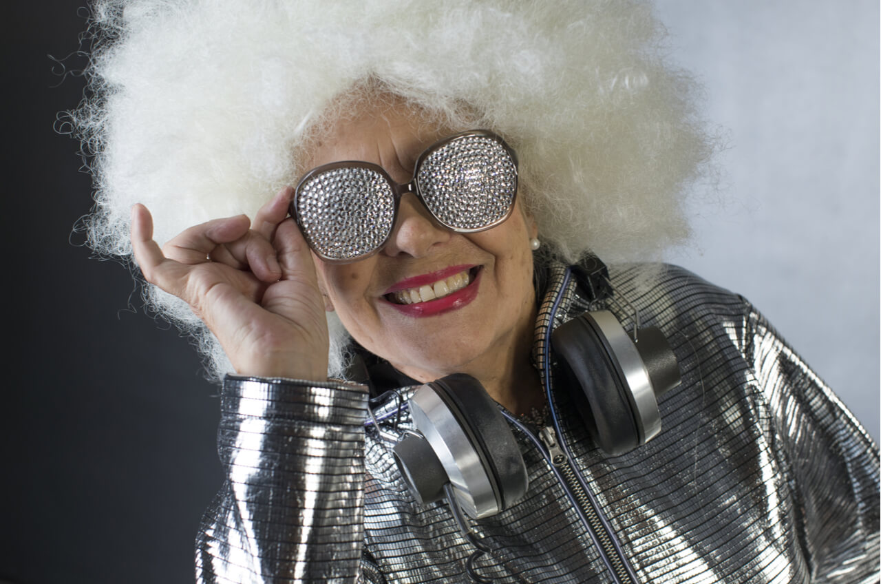 Grandma in disco outfit