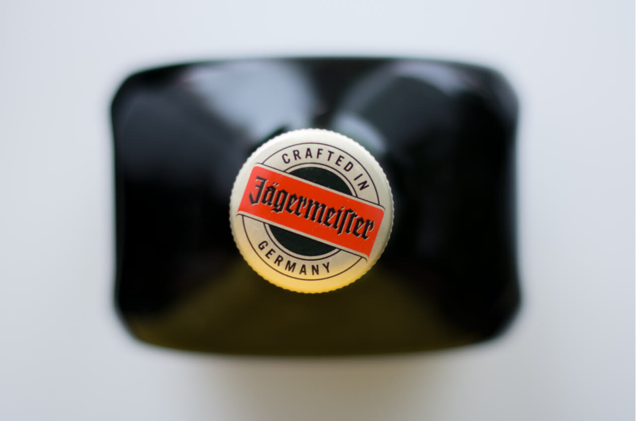bird's eye view of Jagermeister bottle