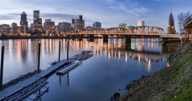 Skyline of Portalnd Oregon At Dawn With DraftKings Ready To Takeover