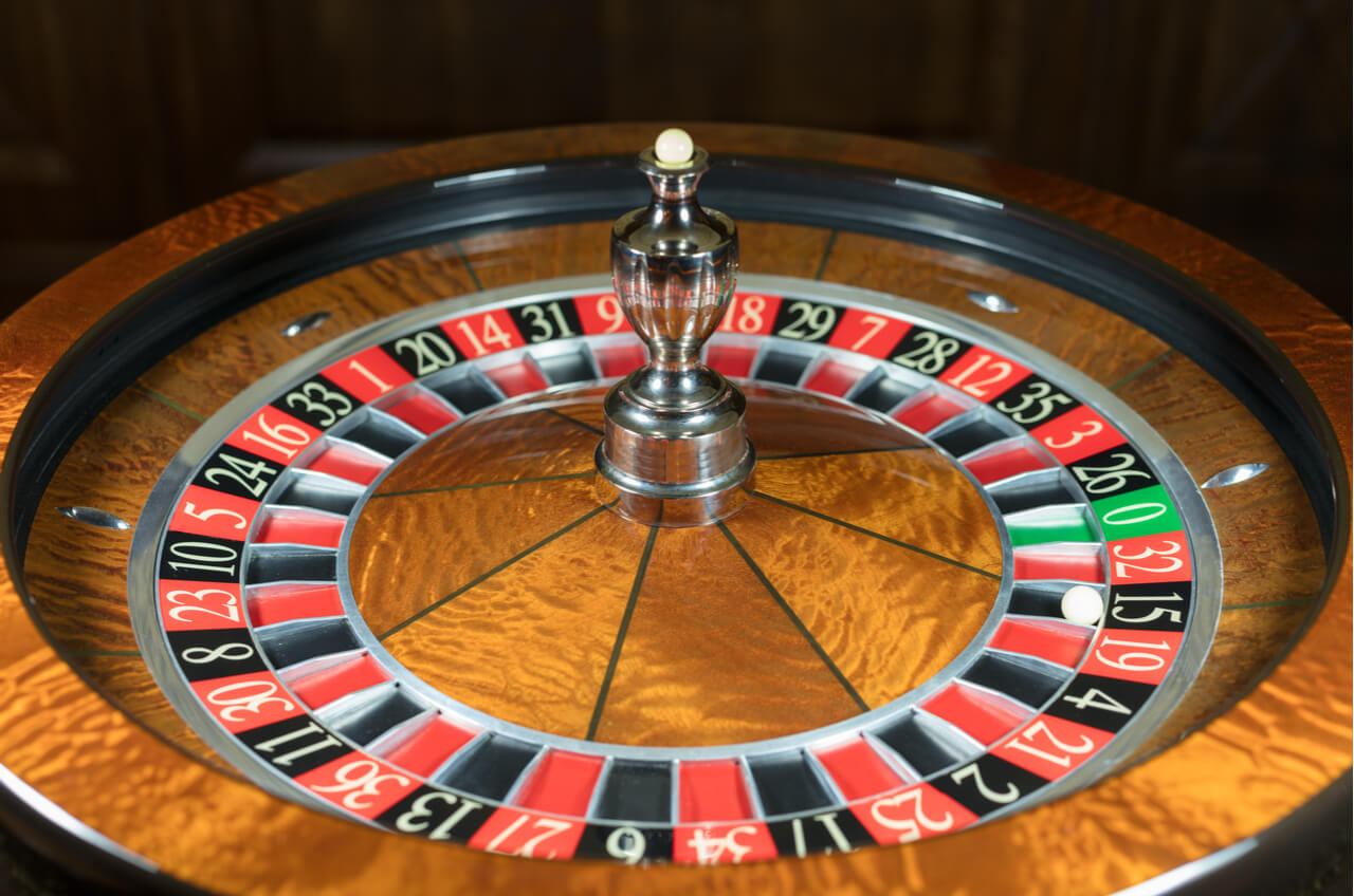 roulette wheel with ball on 15